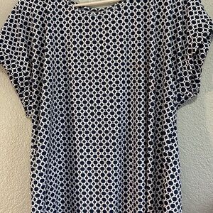 Navy and White Geometric Print Women's Top